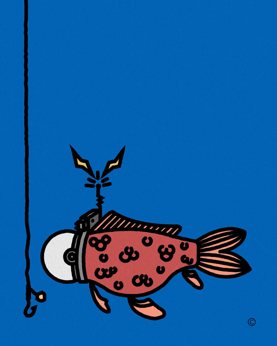 A carp with an astronaut helmet