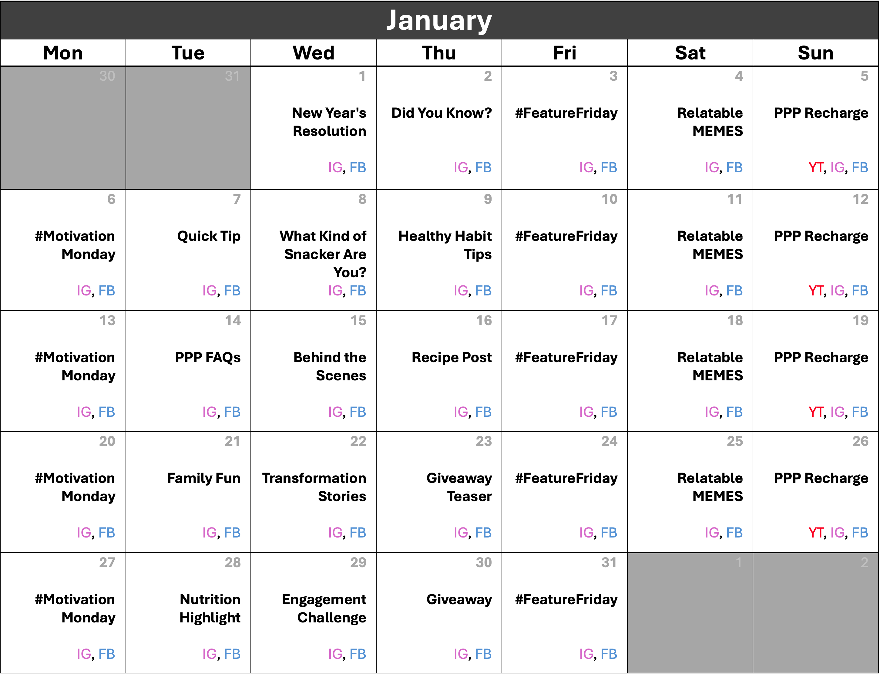 Social Media Calendar for Power Protein Pack