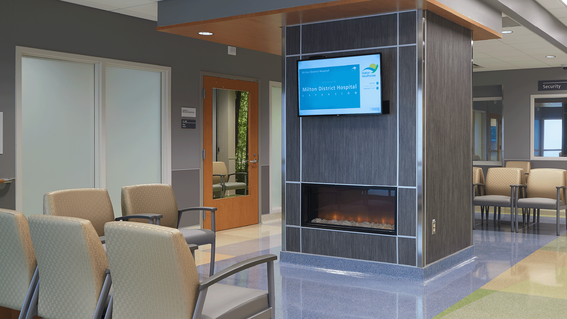 photo of screen above fireplace at Milton District Hospital